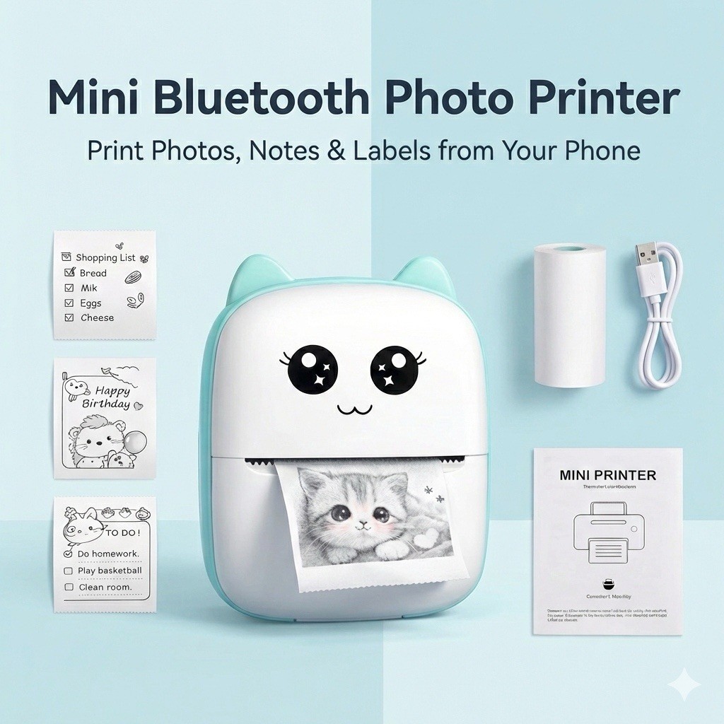 Mini Cat Thermal Printer Bluetooth – Photos, Labels, Notes – iOS/Android