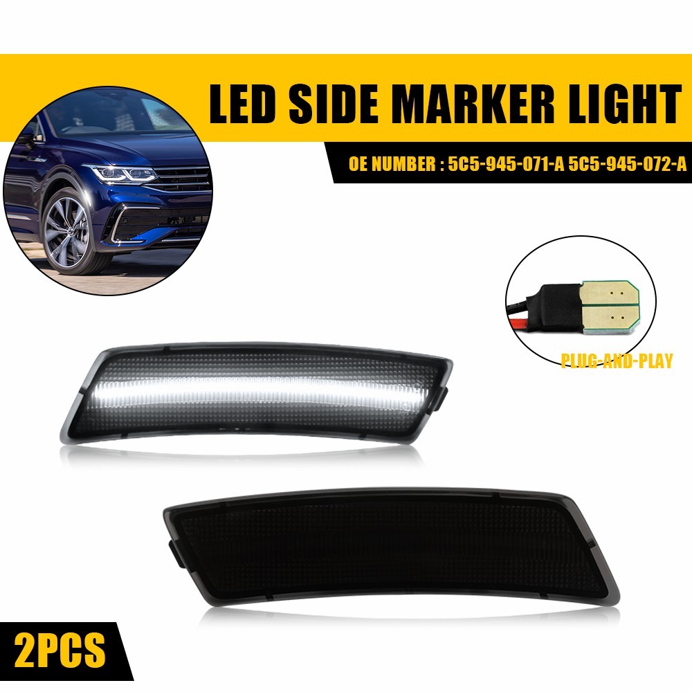 Smoked Lens White LED Side Marker Lights For 2018-2023 VW Tiguan, 12-19 Beetle