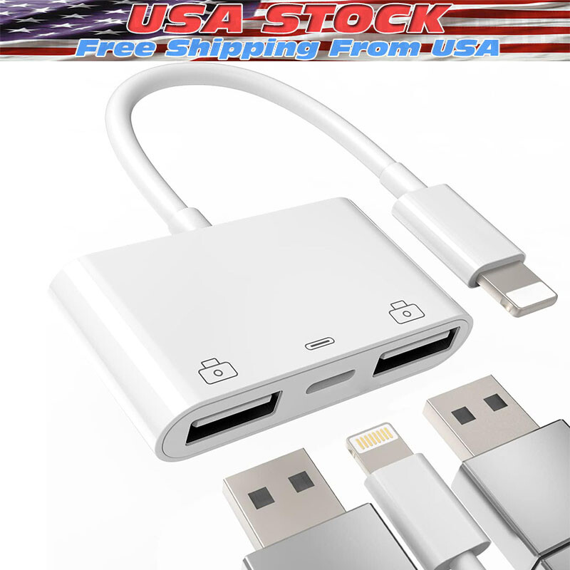For iPhone to dual USB 3.0 Camera OTG Adapter with Charging Port for iPad 1PK