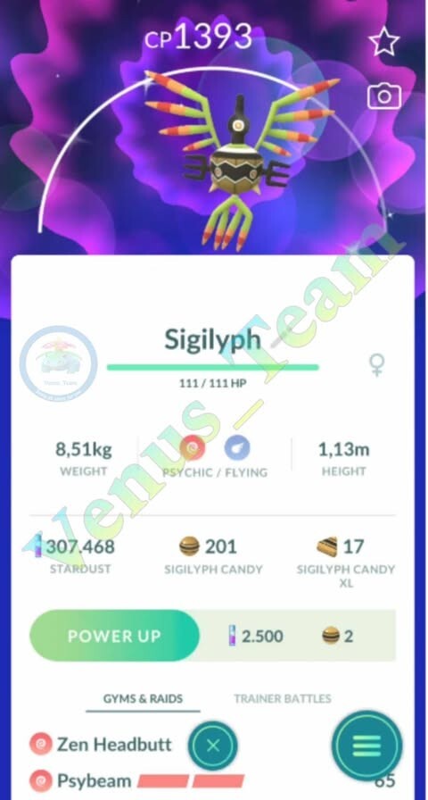 Pokémon Go ✨ Shiny Sigilyph ✨ P T C 80k Dust ✨