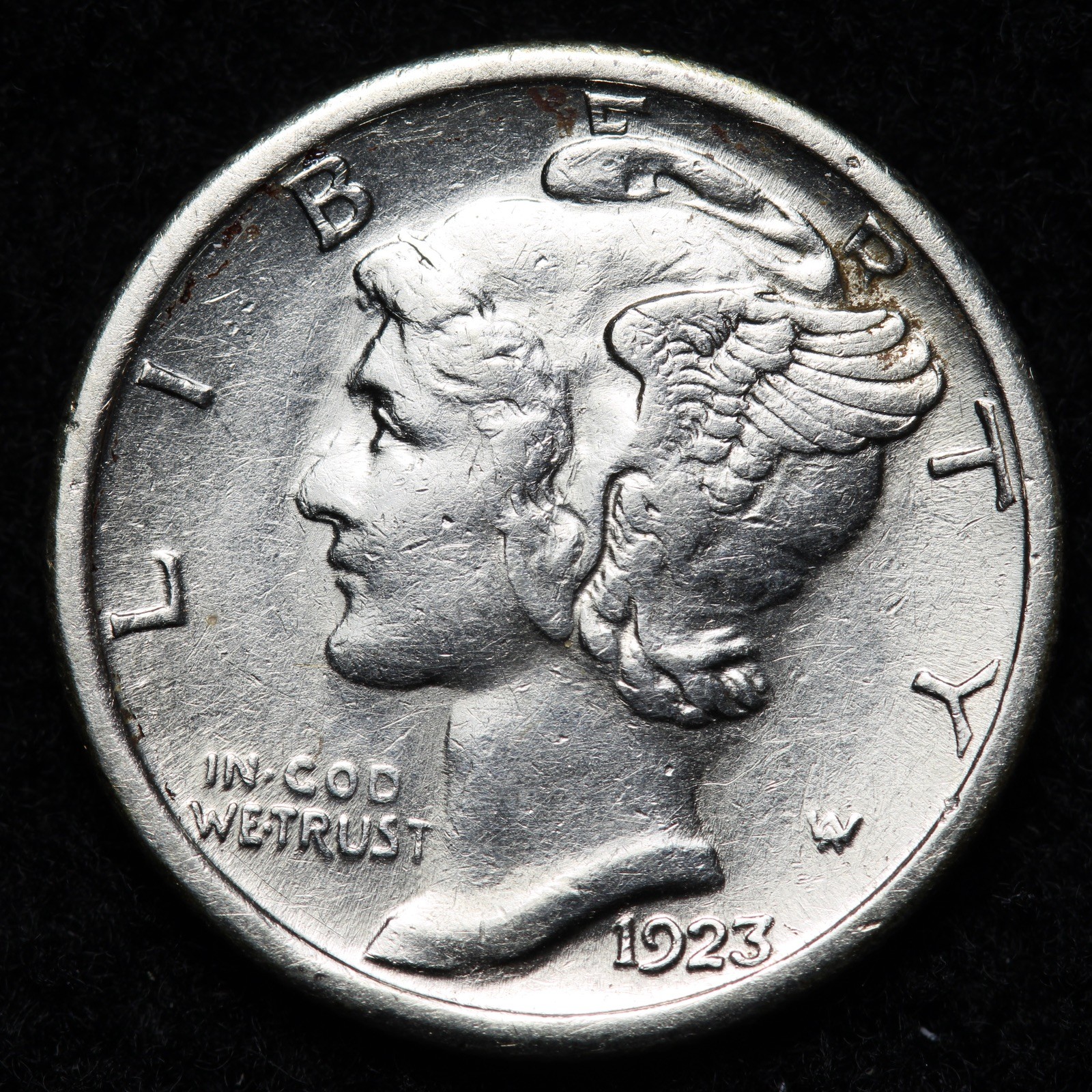 1923-S Mercury Silver Dime AU+ E326 GVSLK