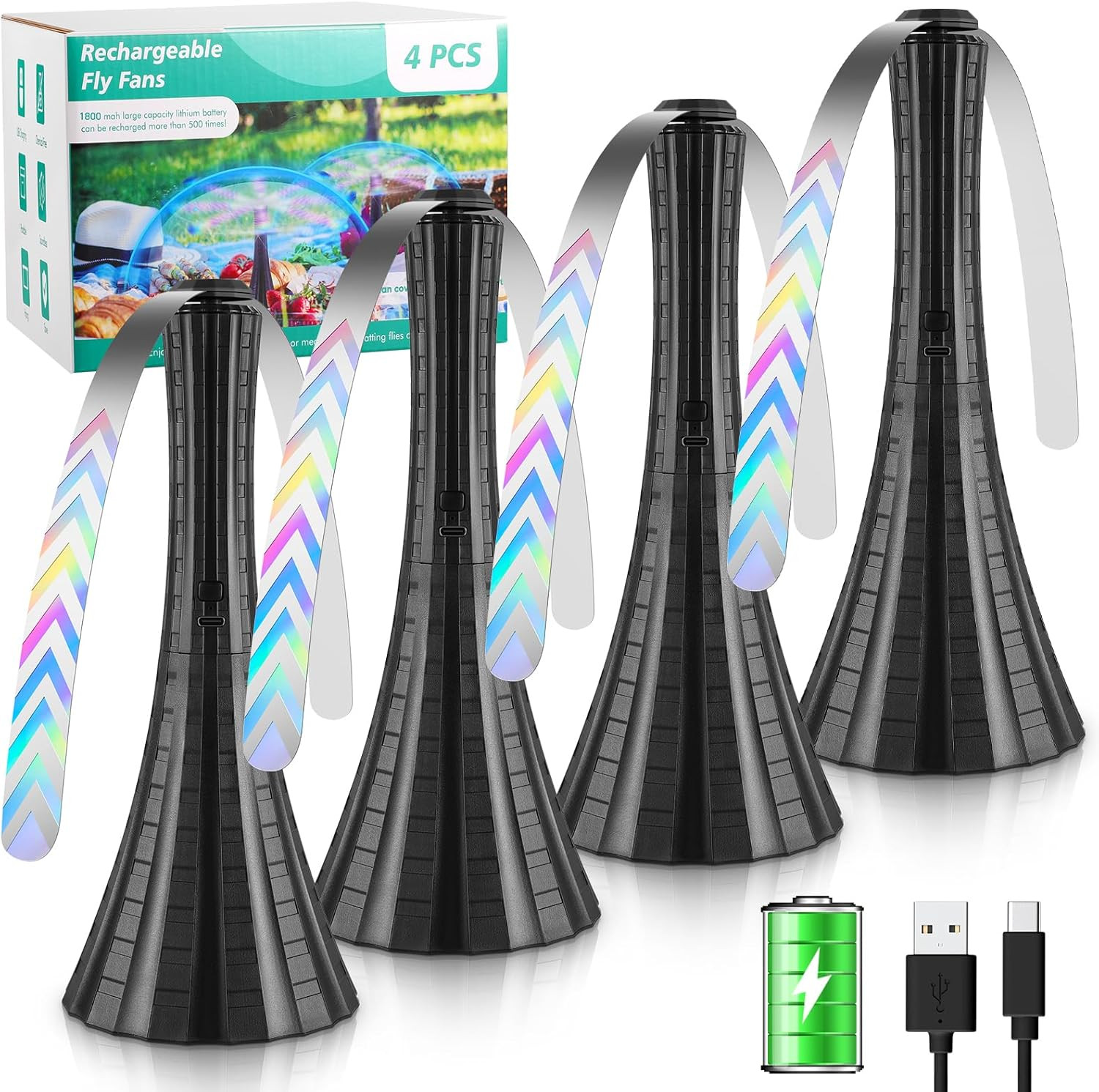 Fly Fans for Tables Rechargeable, Flies Fan to Keep Flies Away by Soft Blades, F