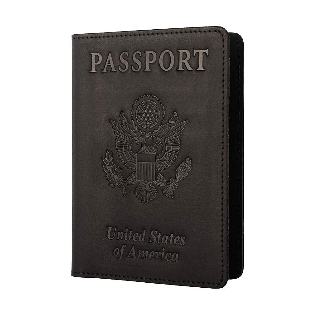 Genuine Leather Passport Holder Travel Wallet RFID One_Size, Black