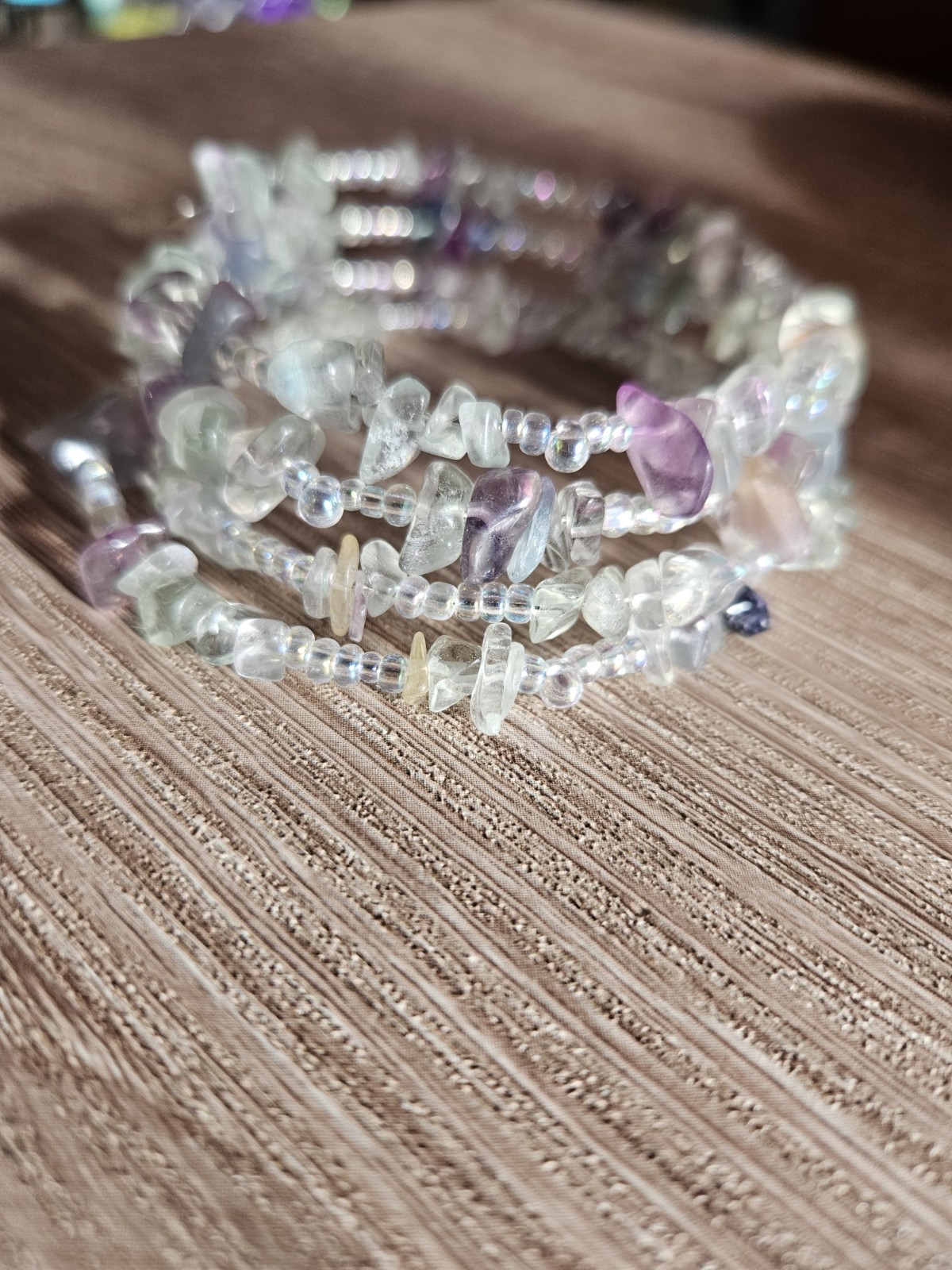 Beaded Coiled Multicolred Rainbow Fluorite Bracelet