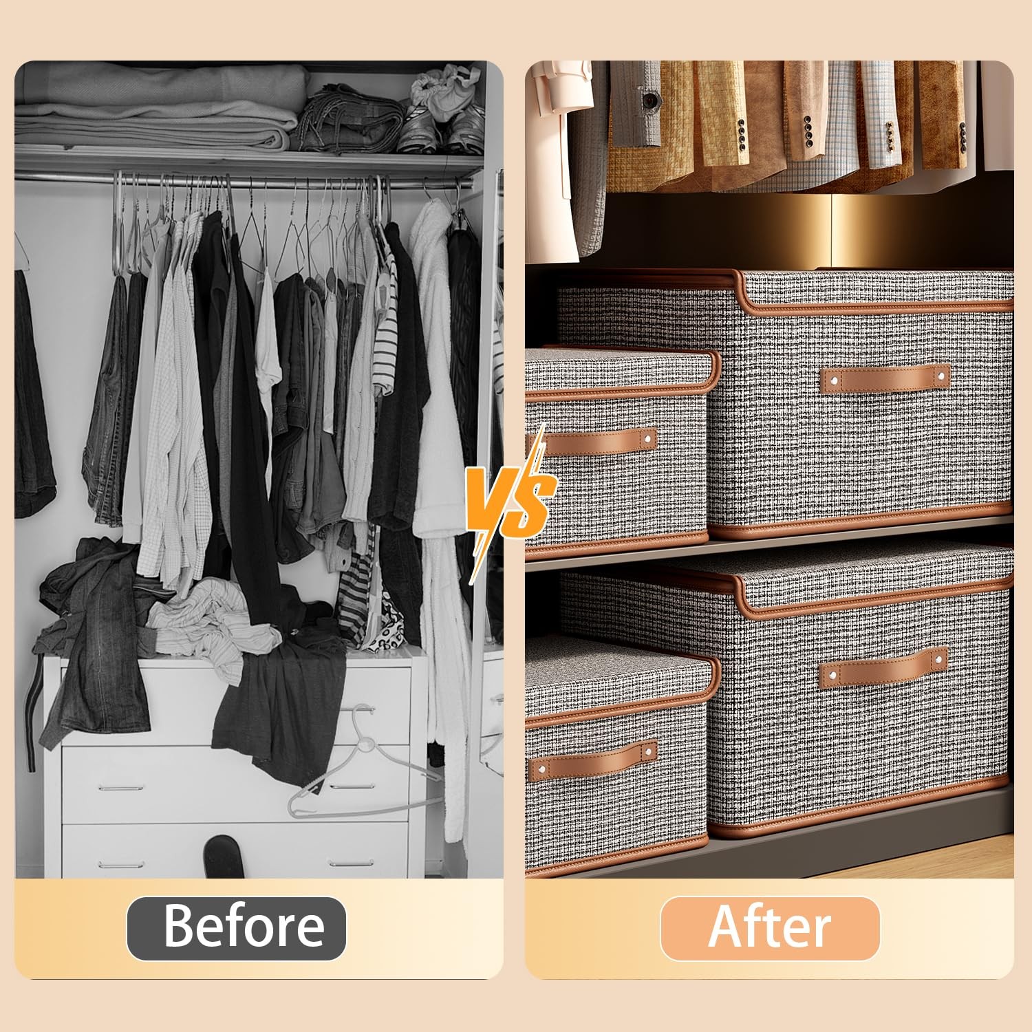Large Fabric Storage Bins With Lids Closet Organizer Light Grey 2 Pack Kit