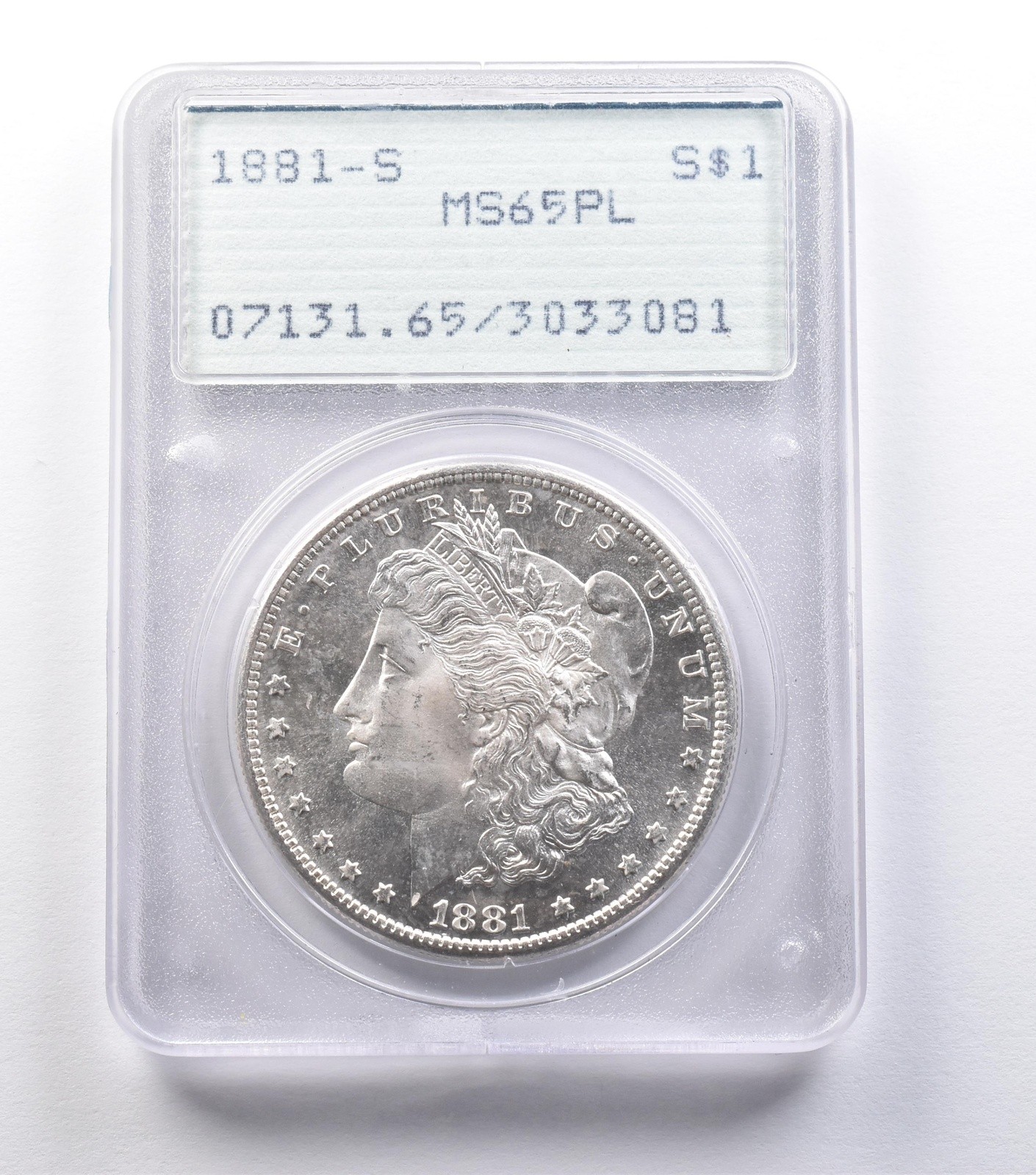 1881-S Morgan Silver Dollar MS65 PL PCGS Rattler *9554