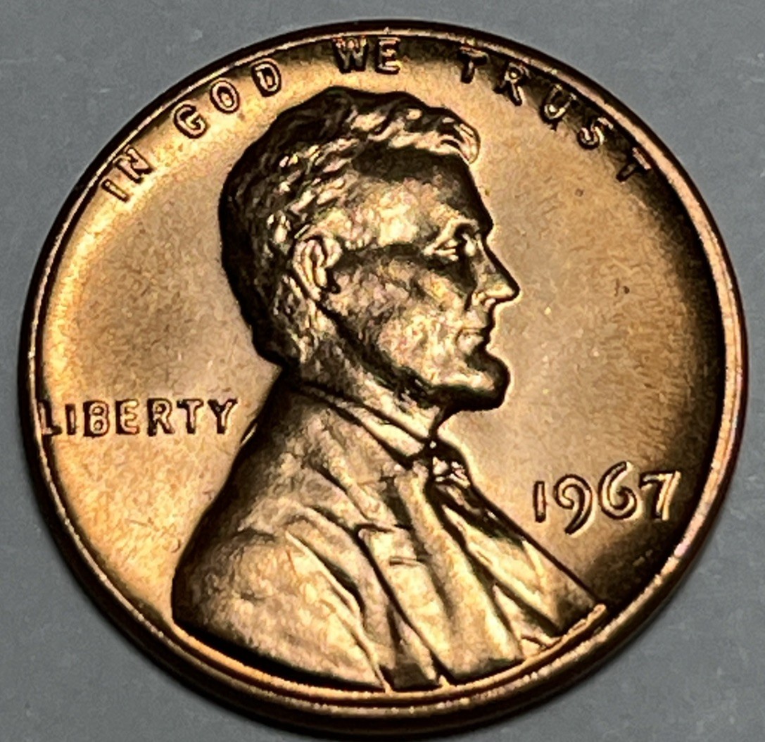 1967 Penny Errors Strike Through Copper Shavings Reverse Uncirculated