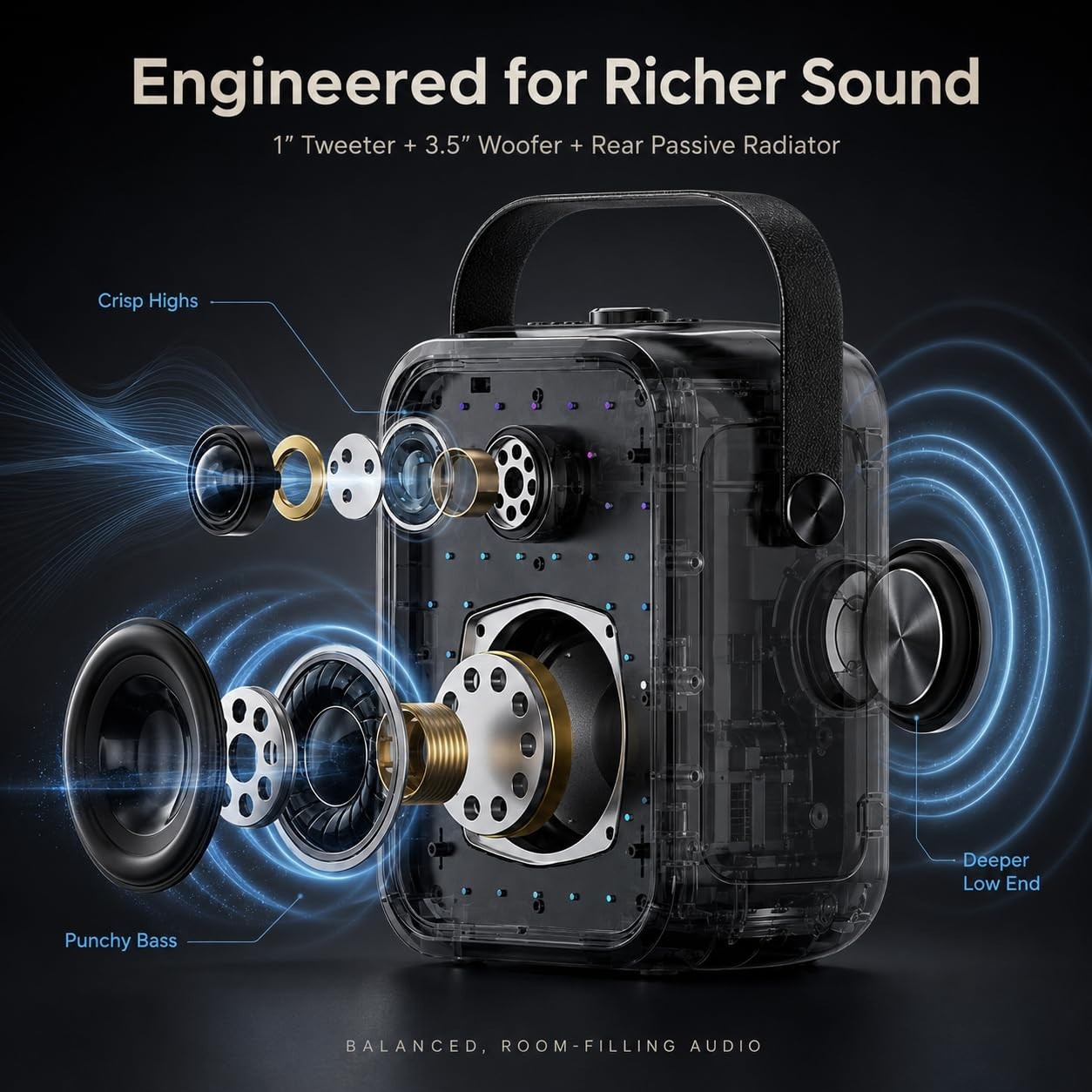 Portable Karaoke Machine with 2 Wireless Microphones, Bluetooth Speaker, LED, FM