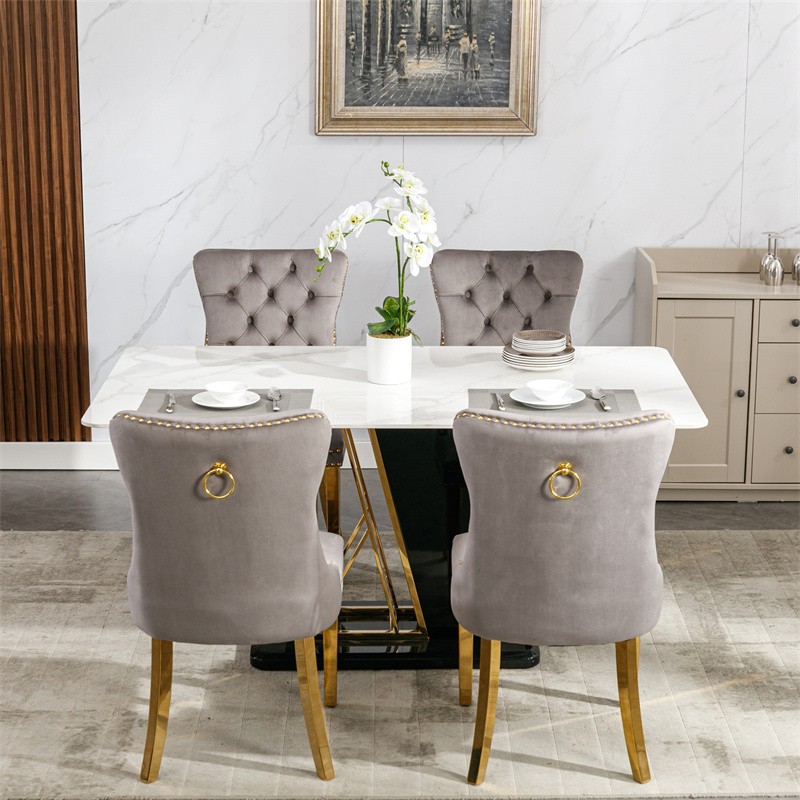 Set of 2 High-end Tufted Velvet Upholstered Dining Chairs with Golden Steel Legs