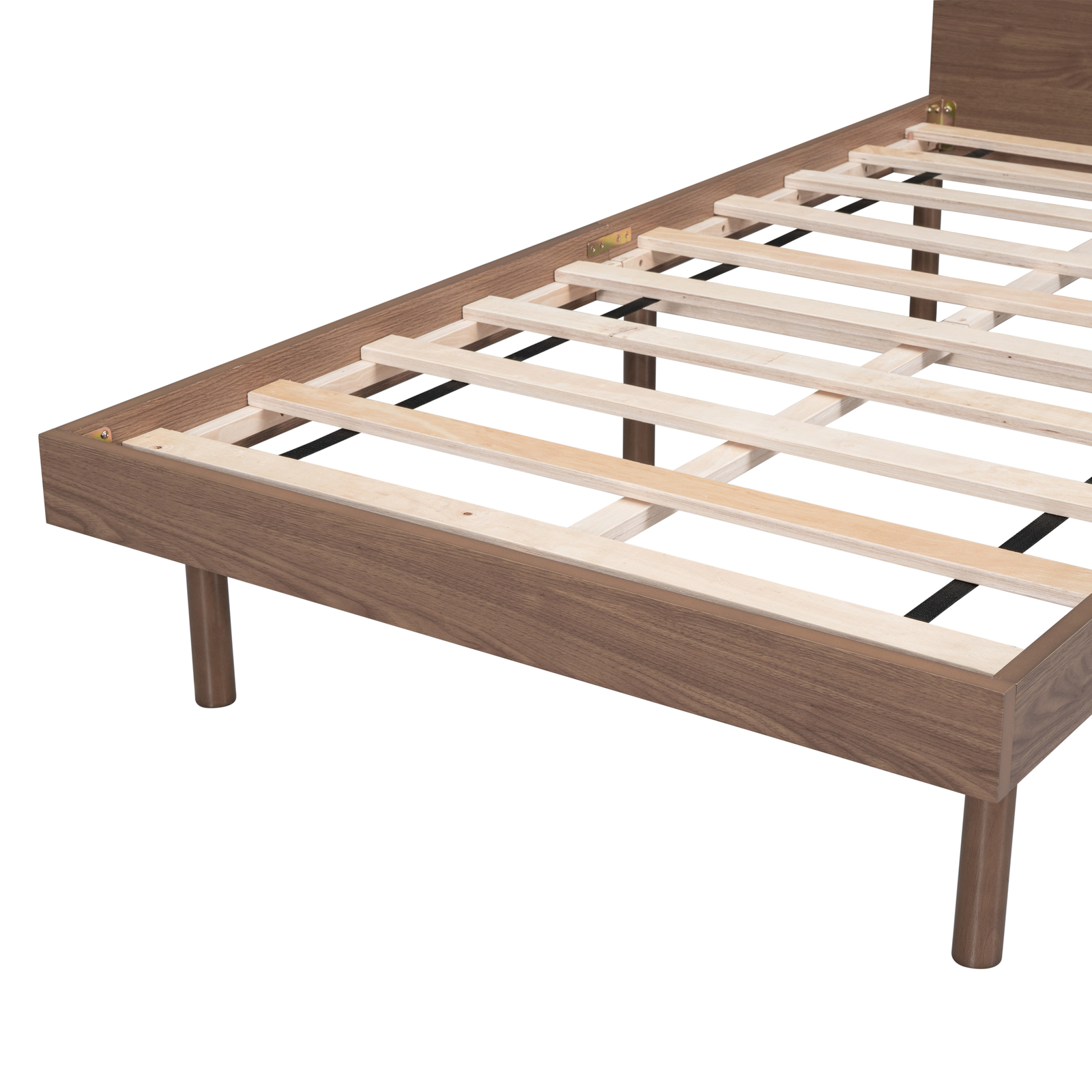 Modern Design Twin Size Platform Bed Frame w/Built-in USB port for Walnut Color