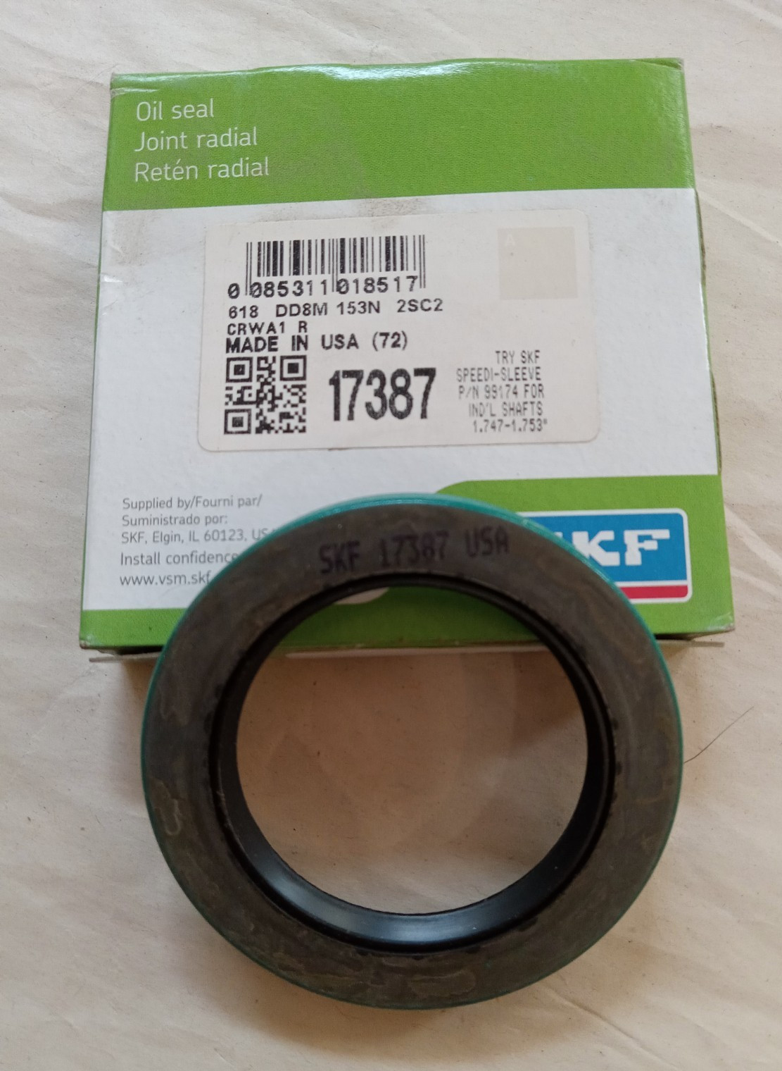 SKF 17387 Shaft Seal,CRWA1,1.75in ID,Nitrile 40J961