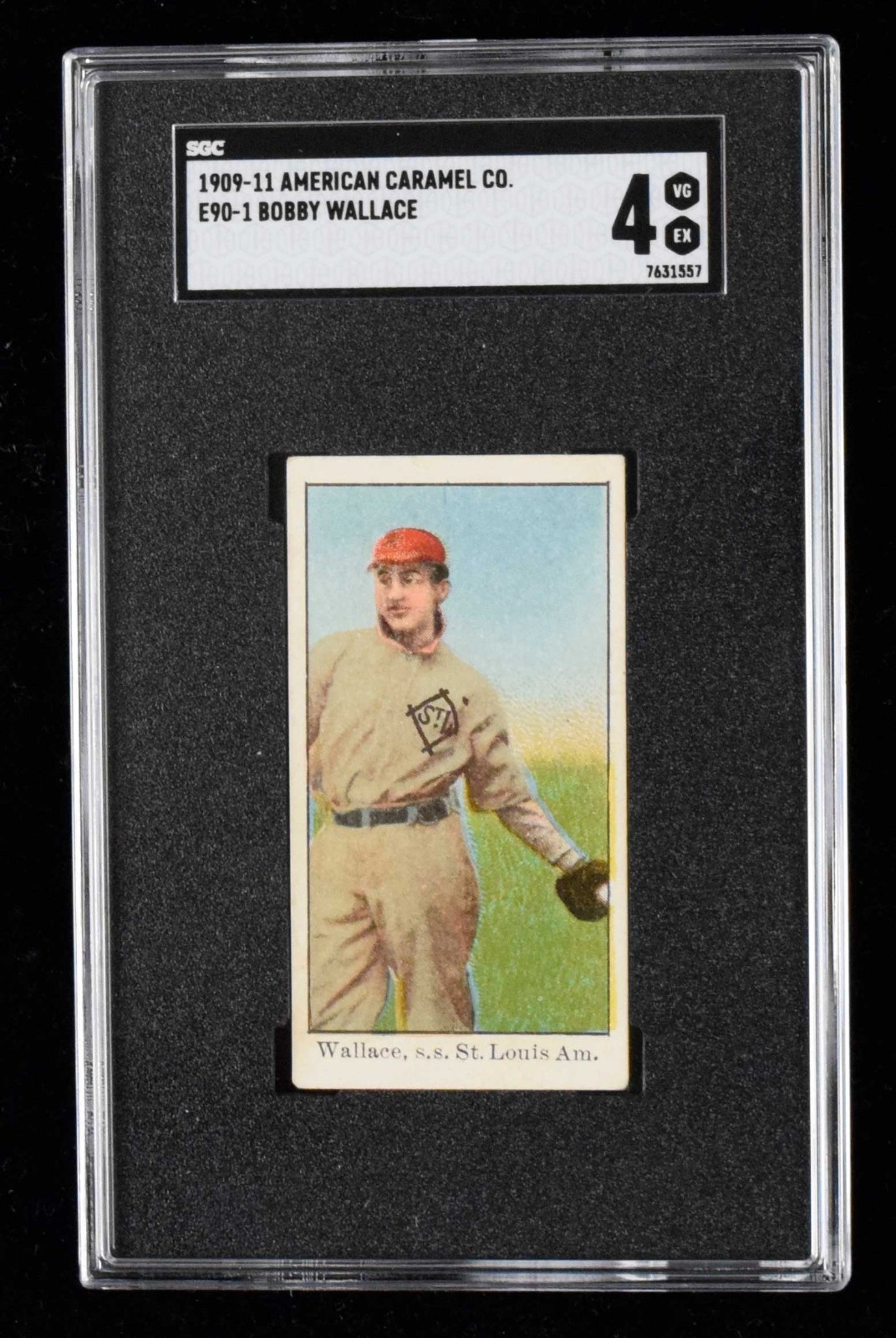 1910 E90-1 AMERICAN CARAMEL BOBBY WALLACE , S.S. ST. LOUIS AM. HOF SGC 4 VG/EX