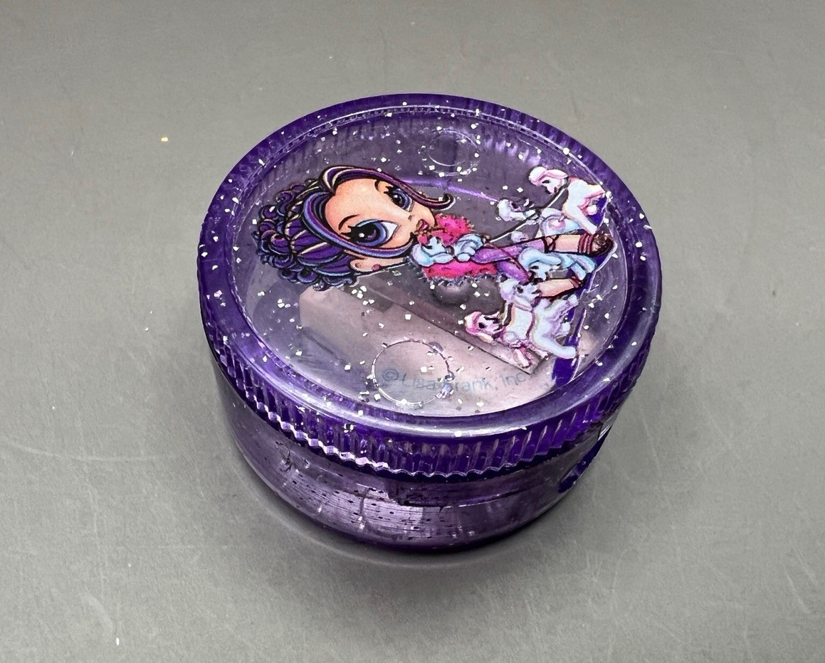 Vintage Lisa Frank Pencil Sharpener Clear Purple Glamour Girl Poodles Stationary