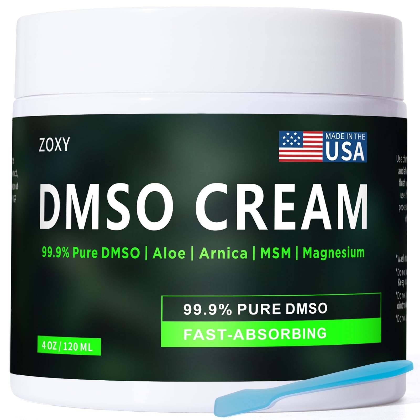 ZOXY DMSO Cream, 99.9% Pure, with Magnesium, MSM, Frankincense, Aloe Vera, Tu...