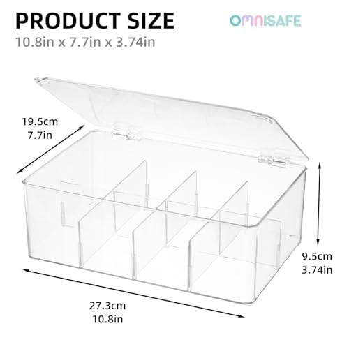 Divided Clear Plastic Organizer Bin with Hinge Lid, 8 Sections Tea Bag Two