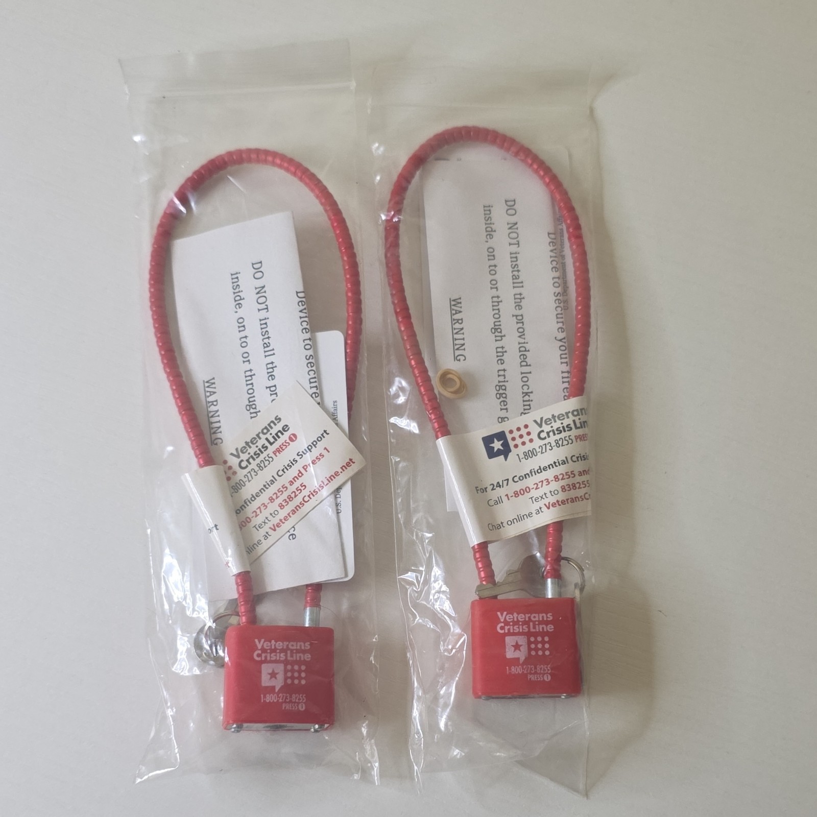 Red Steel Cable Gun Locks for Pistol Rifle Shotgun Revolver - Set of 2 with Keys