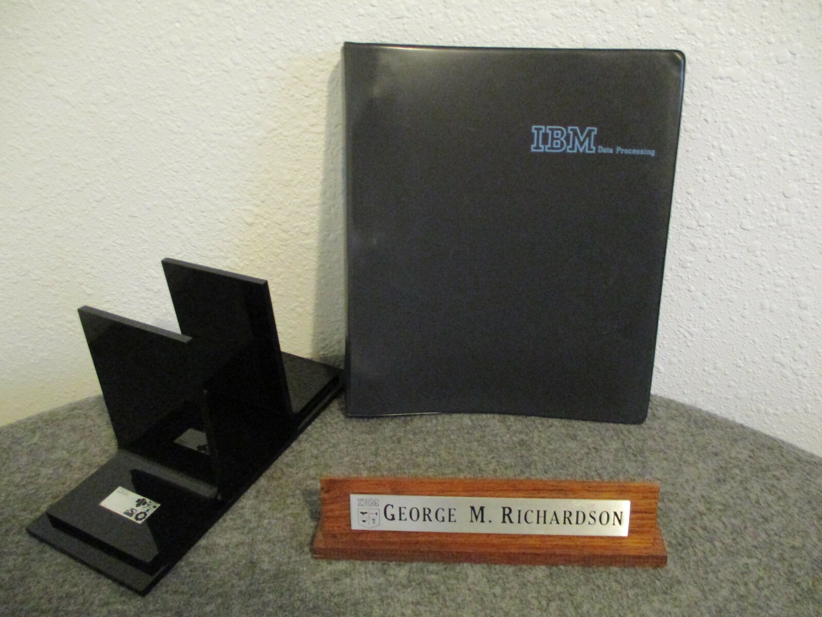 ABMA/NASA- IBM DESK NAME PLATE "GEM REGION" & IBM LETTER HOLDER+BINDER - 1960s