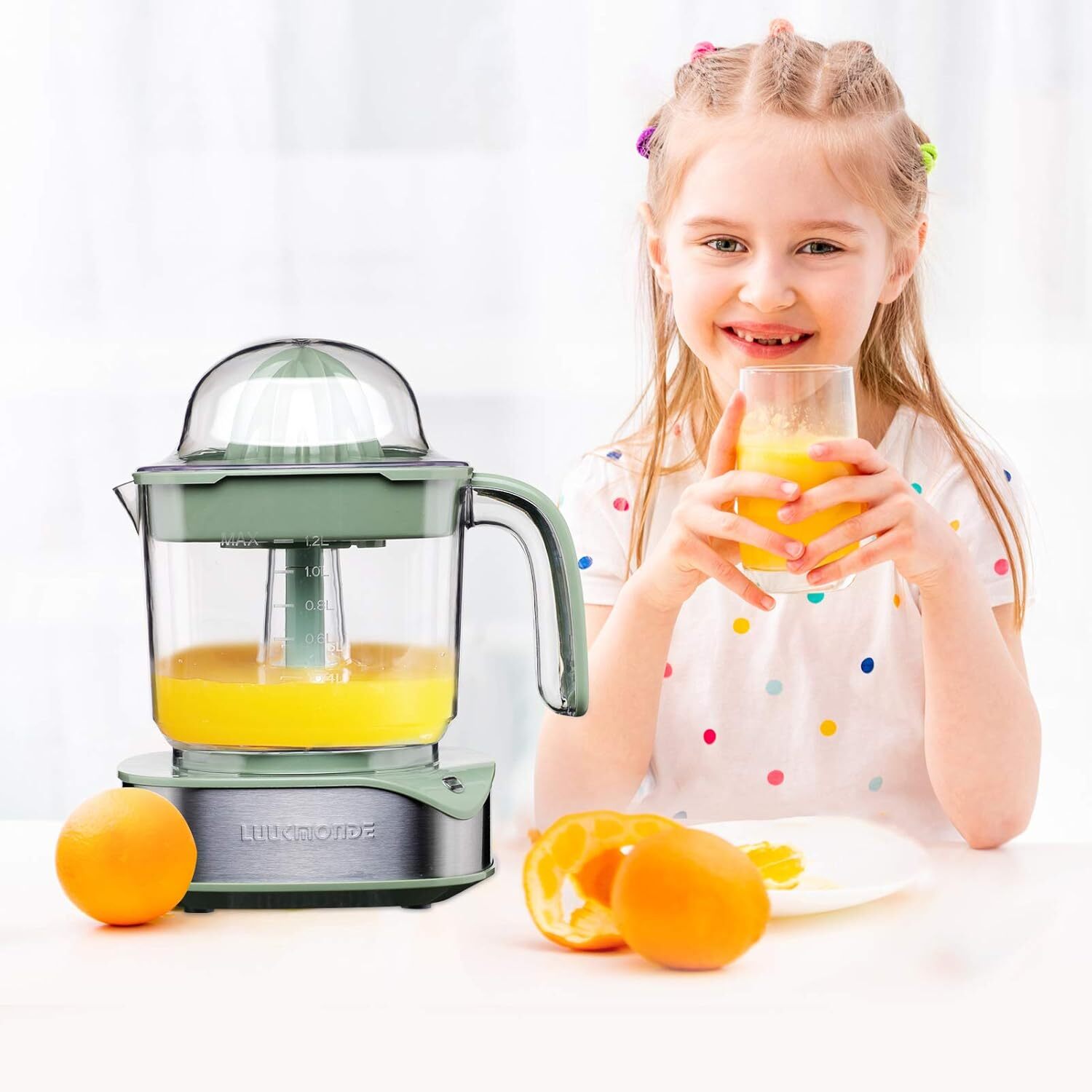 LUUKMONDE Electric Citrus Juicer 1.2L, LED, Powerful Motor, Orange/Lemon Press