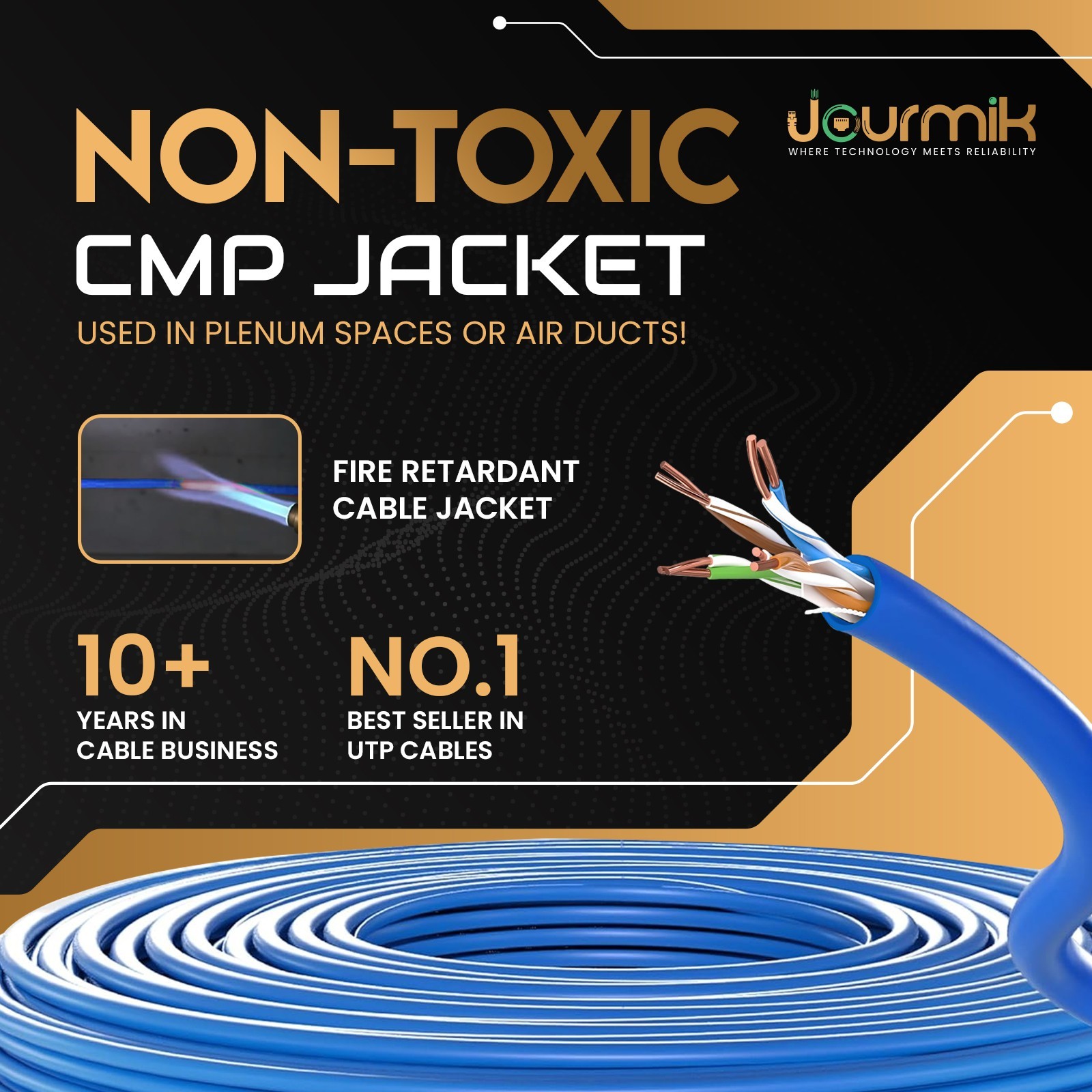Jourmik CAT6 Plenum 1000FT 100% Pure Copper CMP Rated Bulk Ethernet Cable
