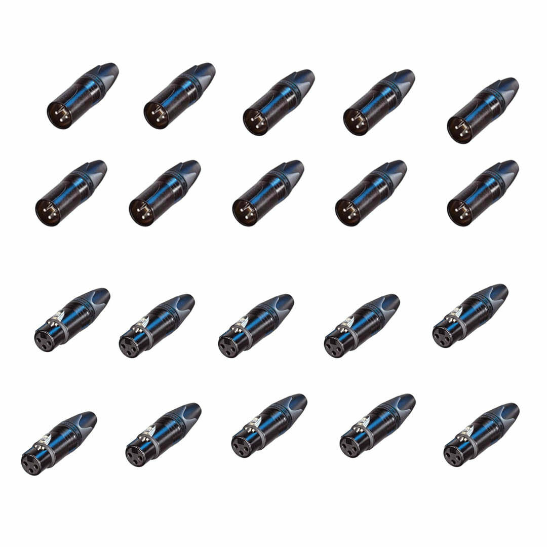 20 Neutrik XLR DMX 3 pin Connectors Black - 10 Male & 10 Female XX-BAG