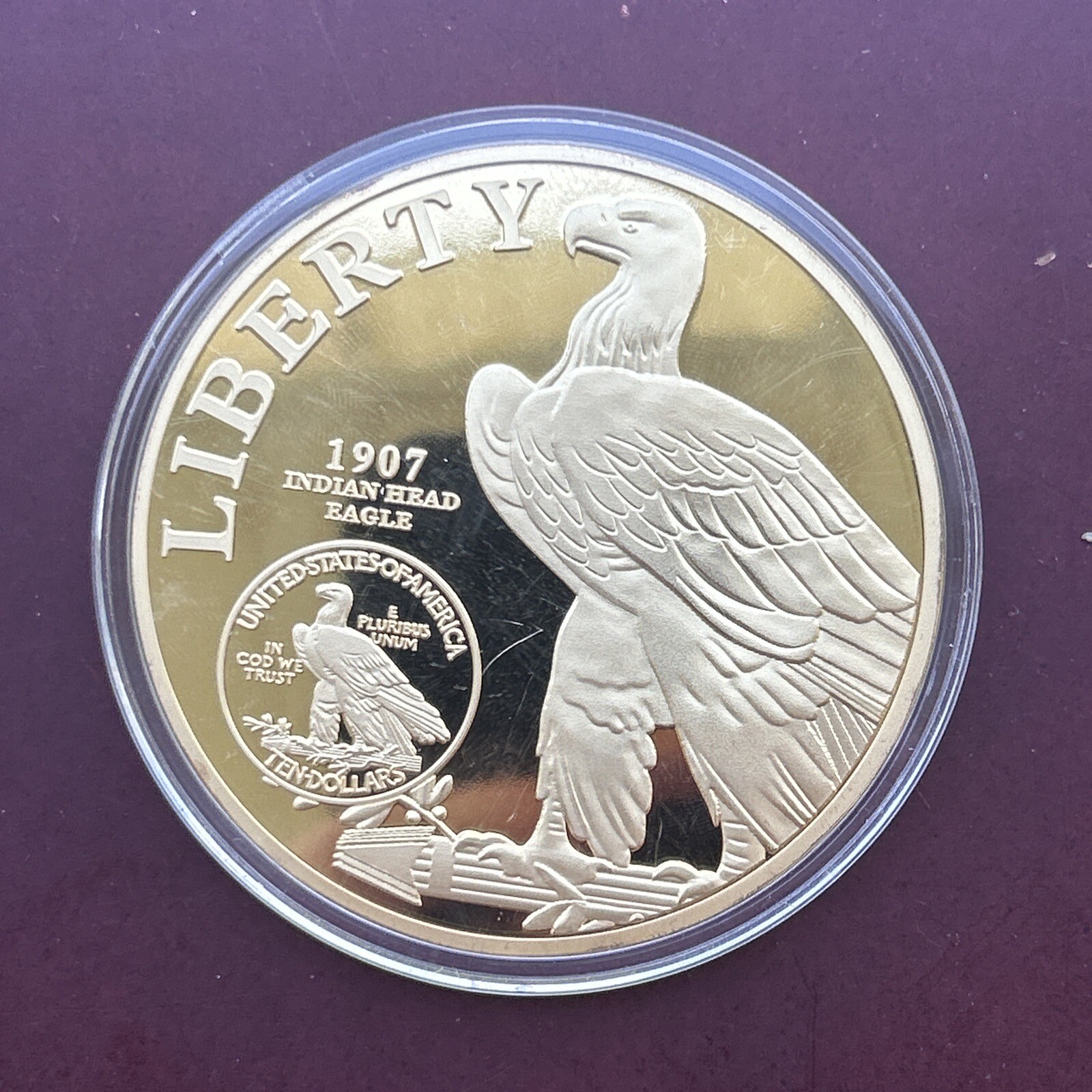 2014 PROOF INDIAN HEAD EAGLE 70mm MEDAL BY THE AMERICAN MINT WITH PAPERS