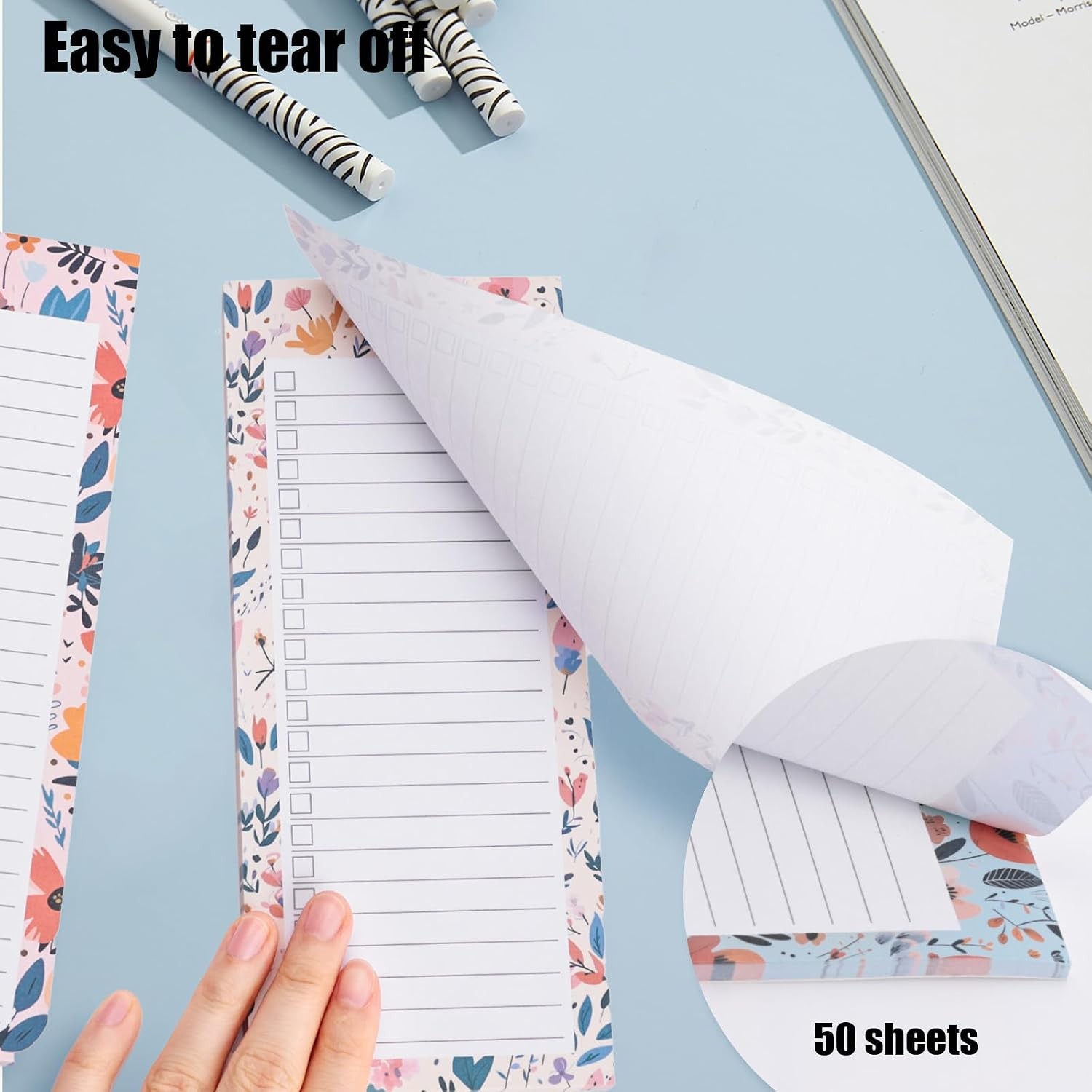 Magnetic Note Pads for Fridge, 4 Pack 200 Sheets Refrigerator Note Pad, Floral