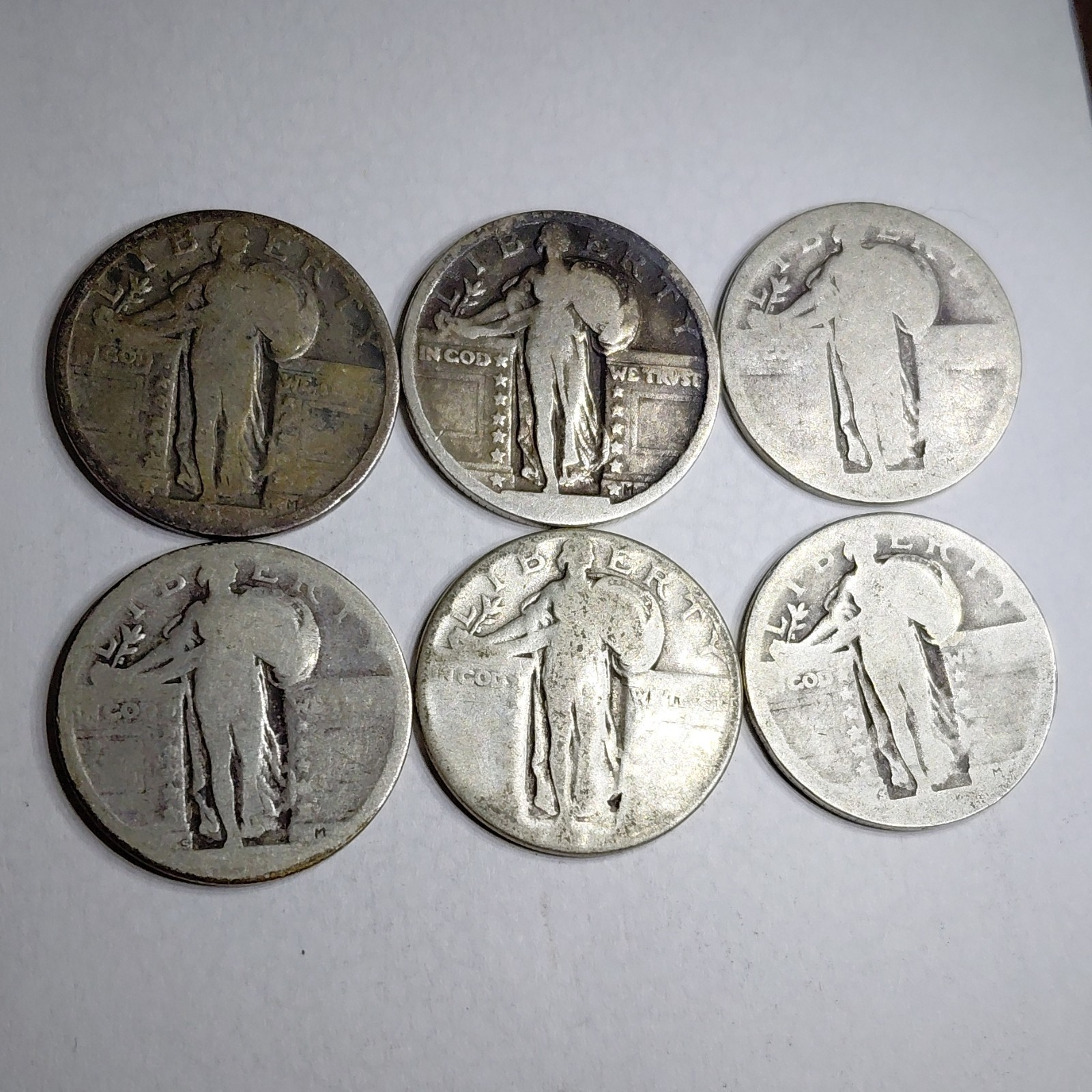 Standing Liberty Quarters Lot of 6 Circulated Silver 25C Liberty Eagle Design