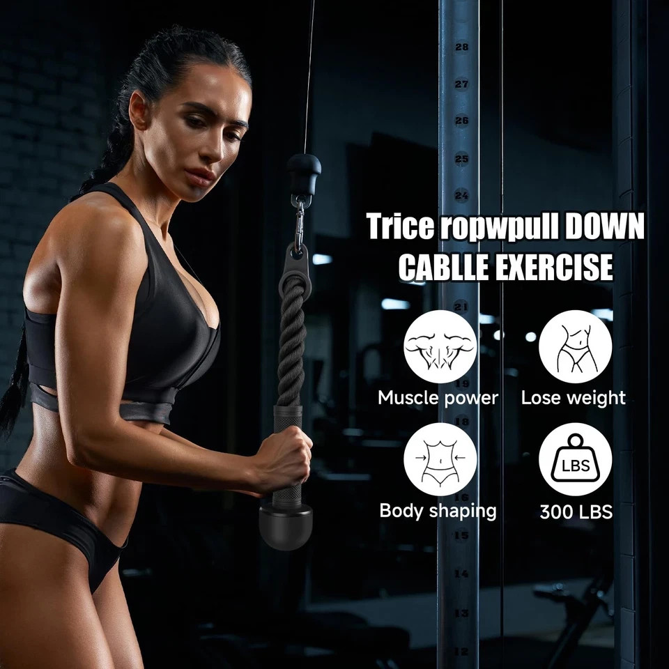 Tricep Rope Cable Attachment for Gym Rope Pull-Down Attachment with Rubber Ha...