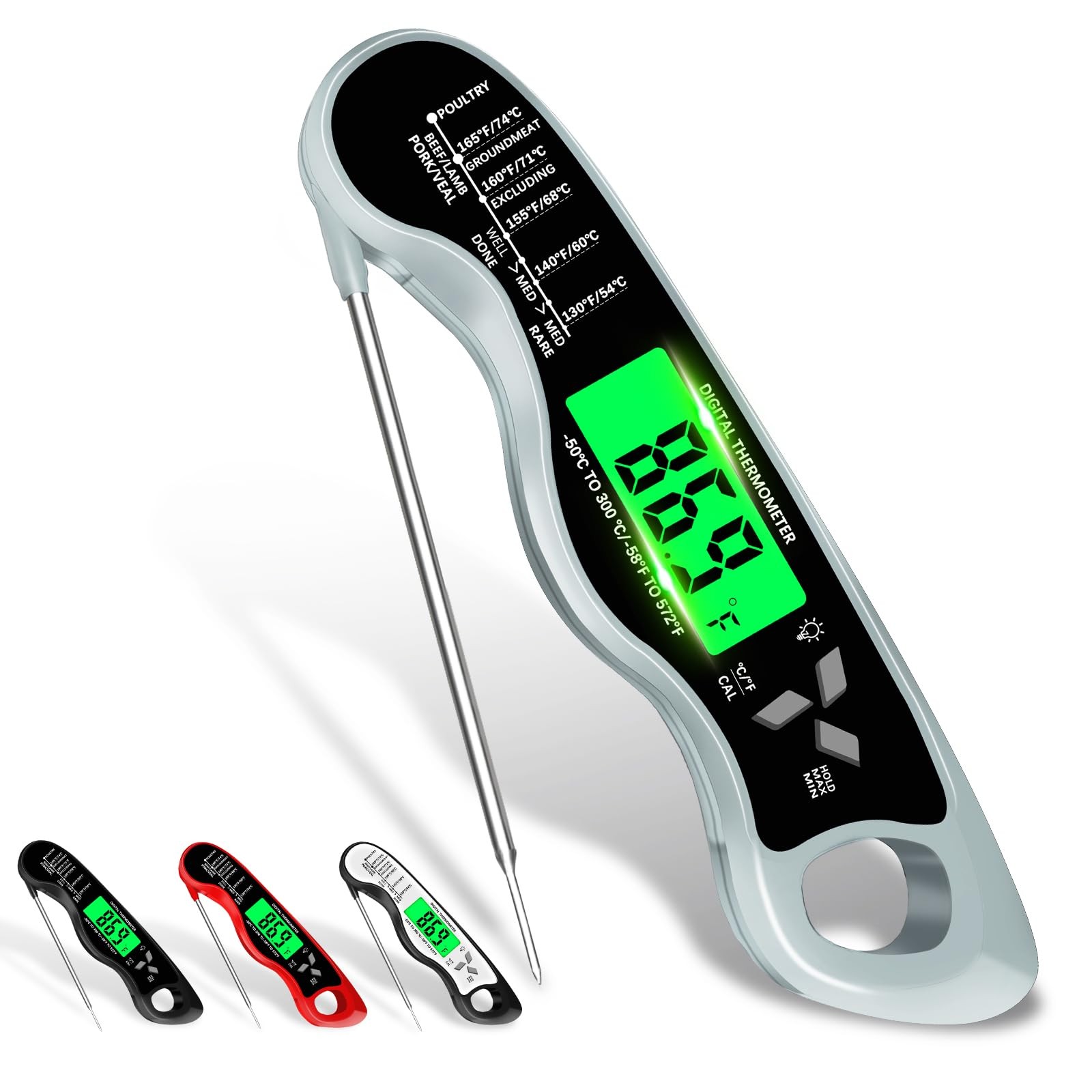 Meat Thermometer Digital，IP67 Waterproof 6.49 x 1.77 x 0.72 inches, Grey