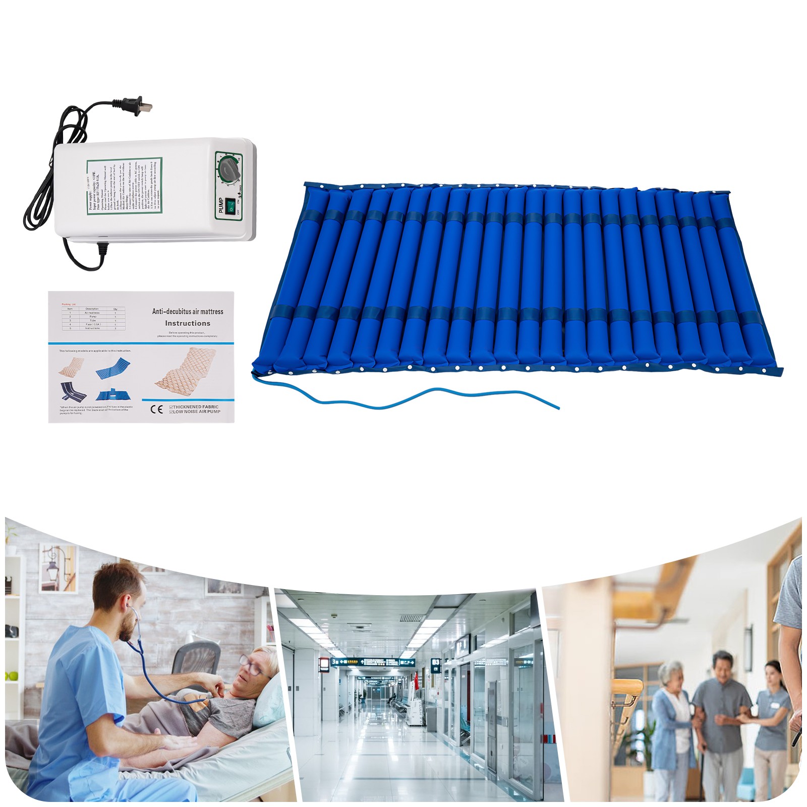 Alternating Pressure Pad Air Mattress for Hospital Bed Mattress Topper & Pump