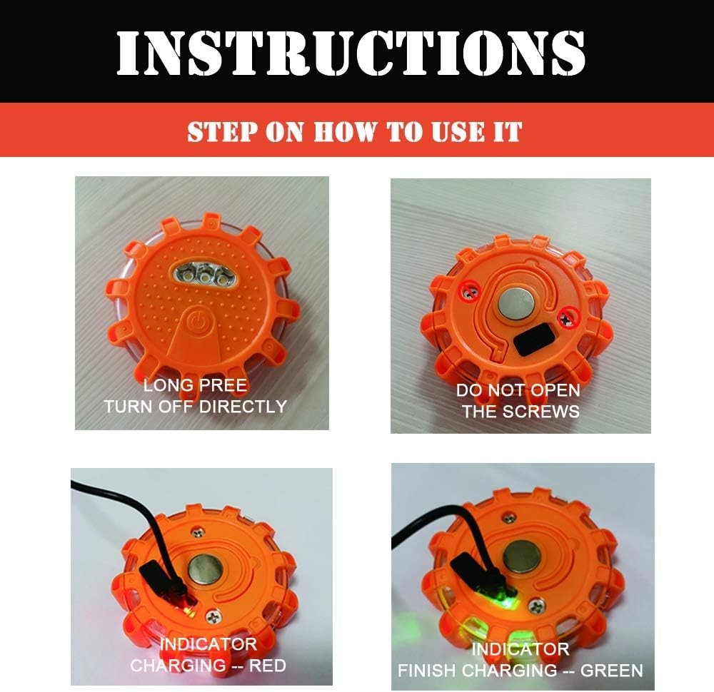 3Pack LED Road Flares USB Rechargeable Emergency Warning Beacon Magnetic Base