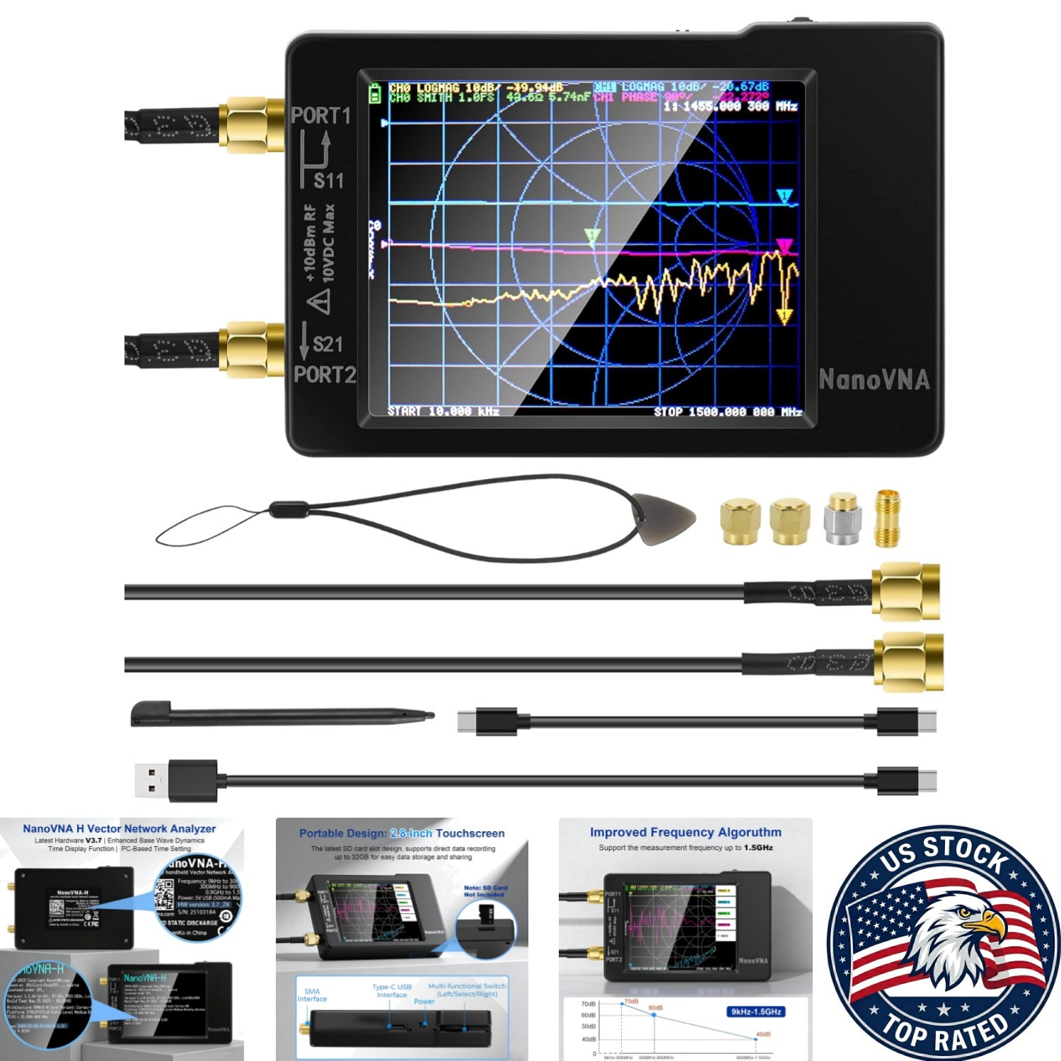 Upgraded 9KHz-1.5GHz Antenna Analyzer with 2.8” Display & SD Card Support