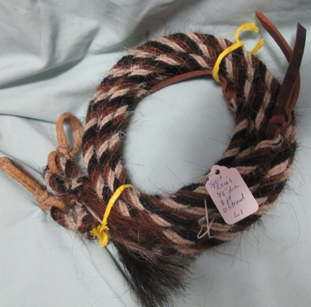 Mane Horsehair Split Reins w/ rawhide connectors-- 8 feet 3/8" dia. Pattern L1