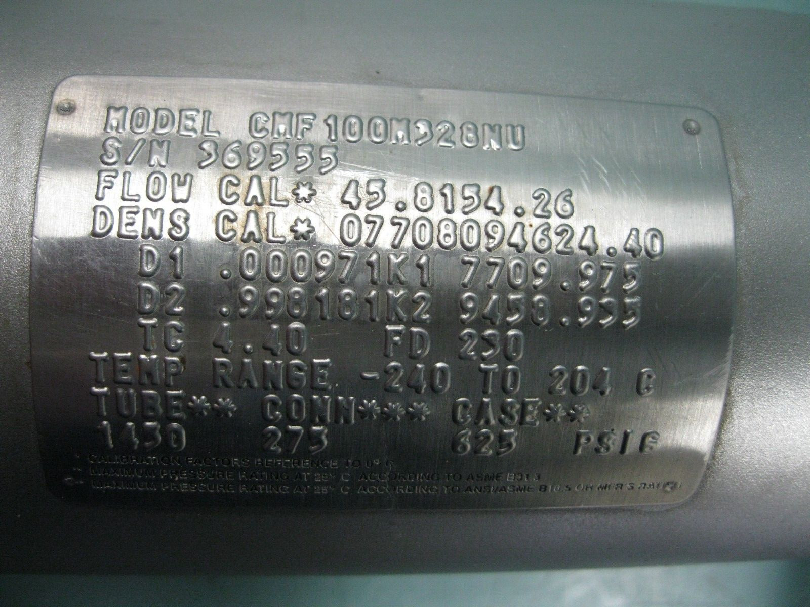 1" 150# Micro Motion CMF100 M328NU Mass Flow Sensor CALIBRATED B3