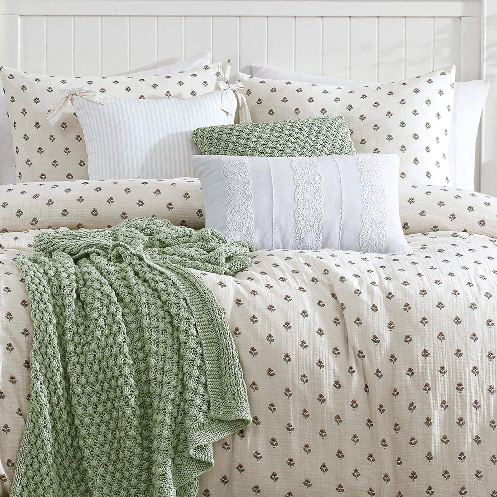 Linen Eyelet Decorative Throw Pillow, 14 x 20, White