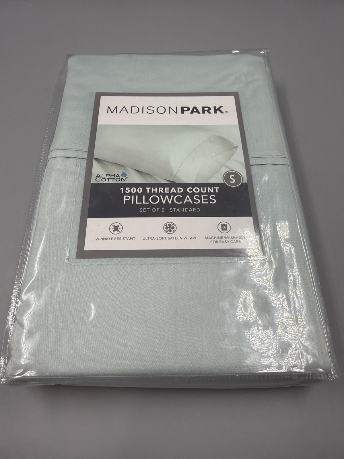 MADISON PARK-  1500 Thread Count Alpha Cotton Pillowcases Set of 2 -Seafoam
