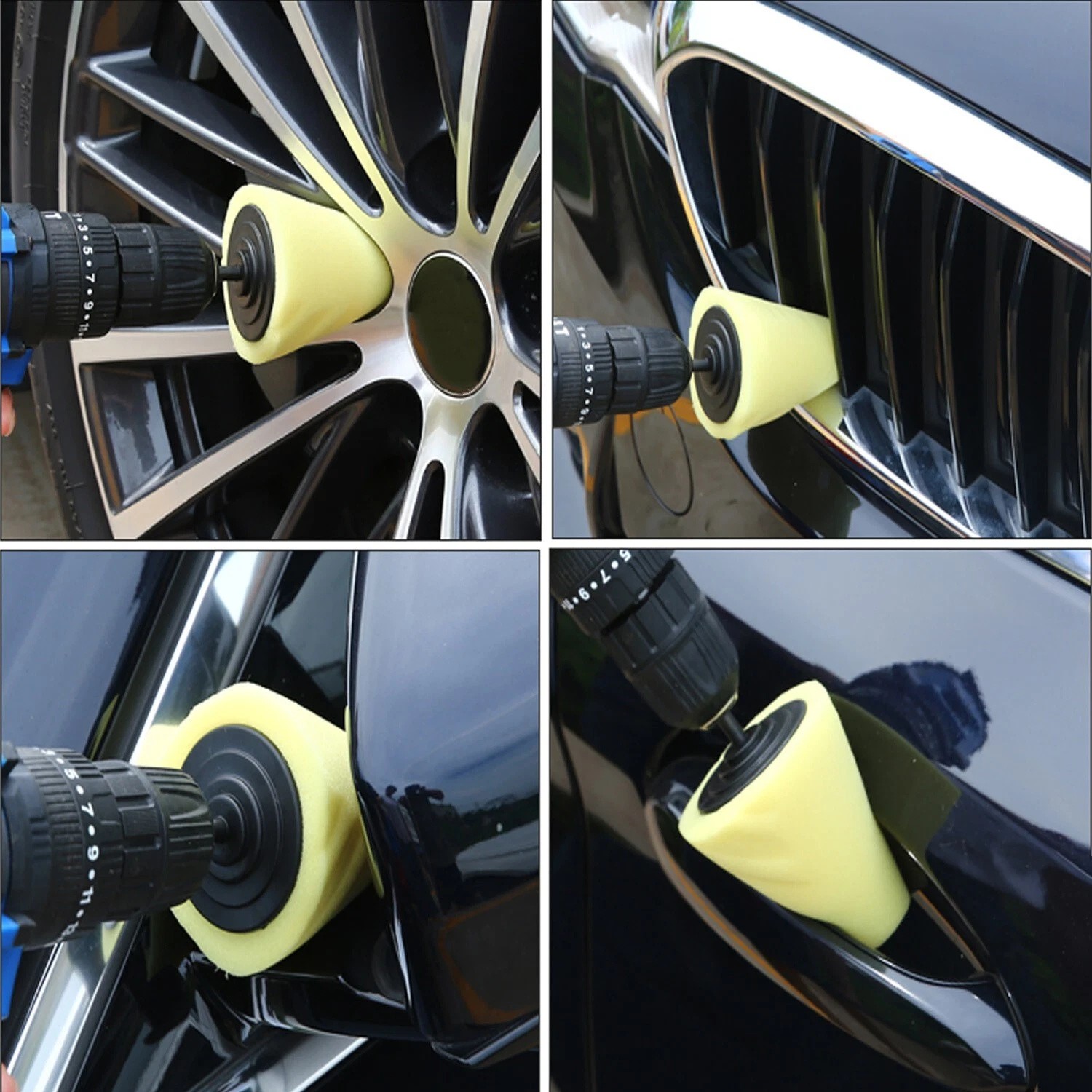 Foam Drill Polishing Cone Ball Pads Kit Car Hub Waxing Buffing Wheel Polisher 5x