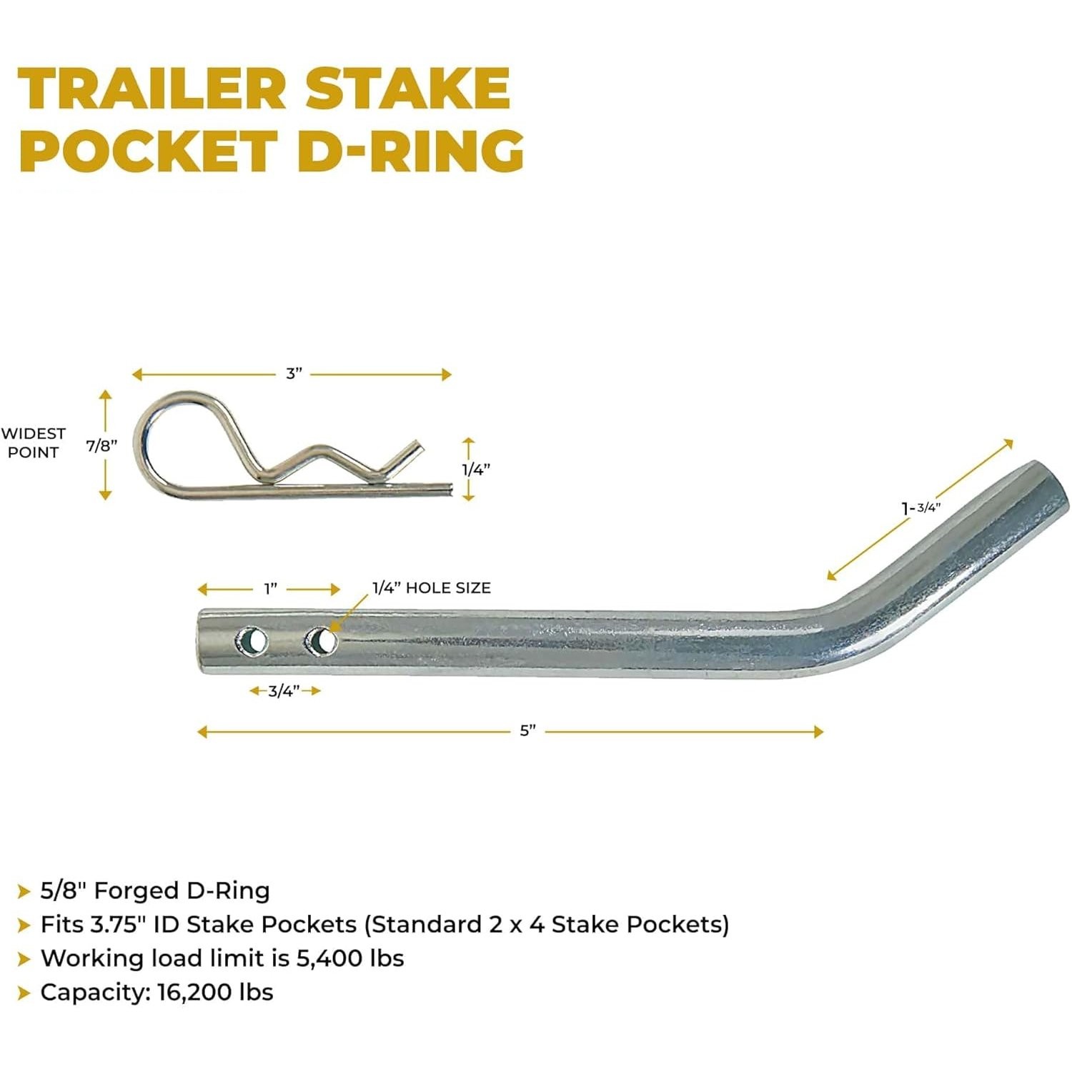Stake Pocket D-Ring Tie Downs Utility for Flatbed Trucks and Trailer – 6 Pack