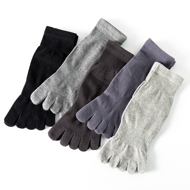 5Pack Men 100% Cotton Crew Ankle Athletic Five Finger toe Sport Black Socks 7-11