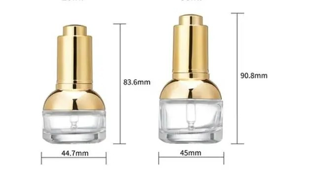 Clear Luxury Dropper Glass Bottle New Empty/ Metalized Gold Press Dropper Pump 3
