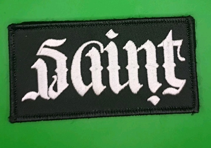 "Saint" Embroidered Tactical Patch – Old English Font (Black & White)