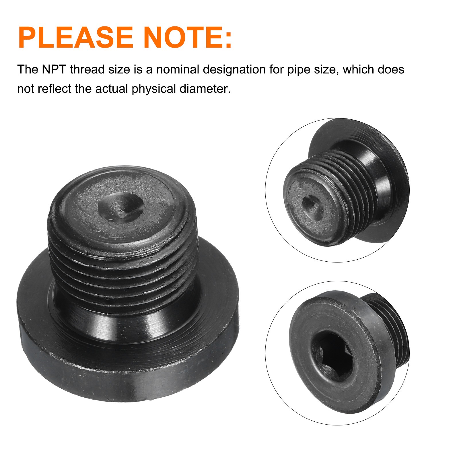 G3/8 Male Outer Head Hex Thread Socket Pipe Plug Fitting, 5Pcs, Black