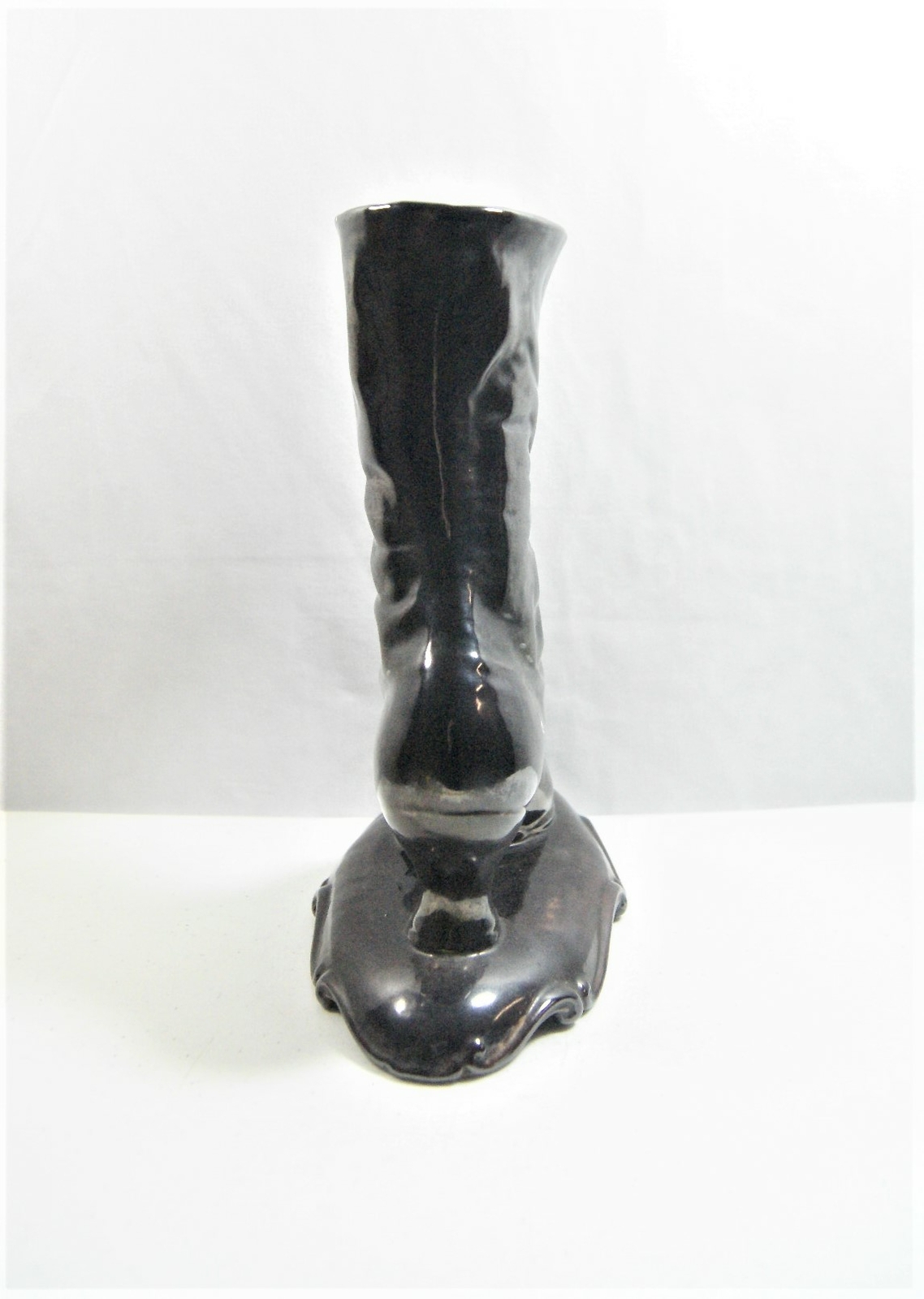 Vintage Atlantic Mold Black Victorian High Top Button Boot Planter Vase 10.5"