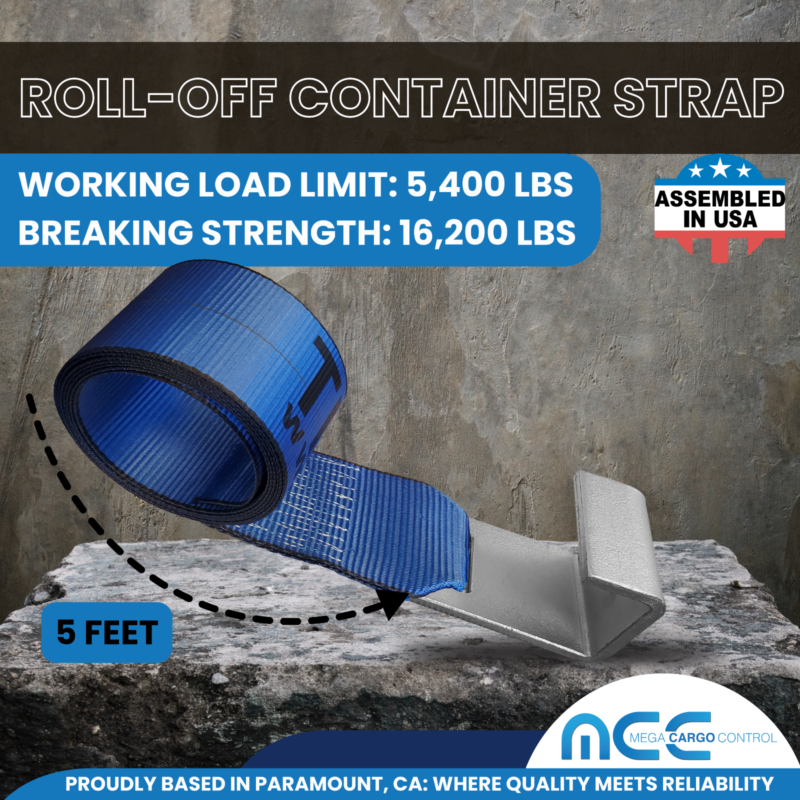 10 Pack USA 4" x 5' Roll Off Container Winch Strap w/ Large Flat Hook for Truck