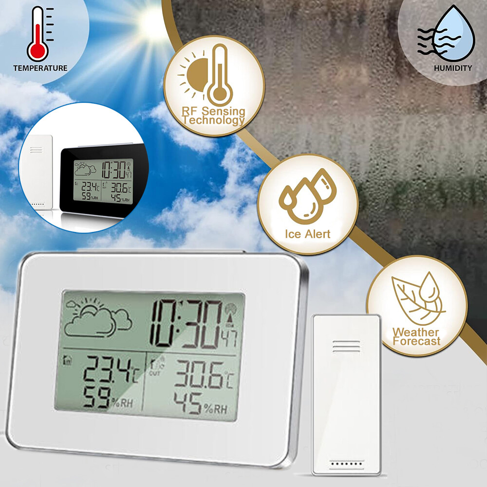 Wireless Weather Station Clock Digital LCD Humidity Thermometer Indoor & Outdoor