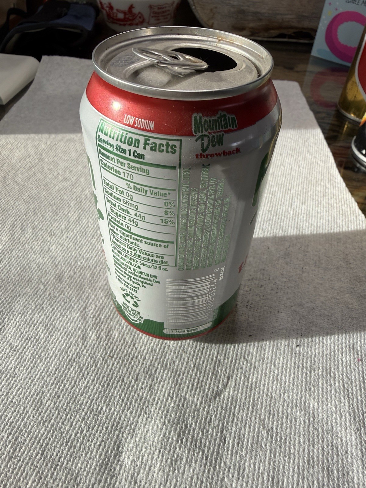 Mountain Dew Throwback Empty 12oz Soda 🥤 Can (2017)