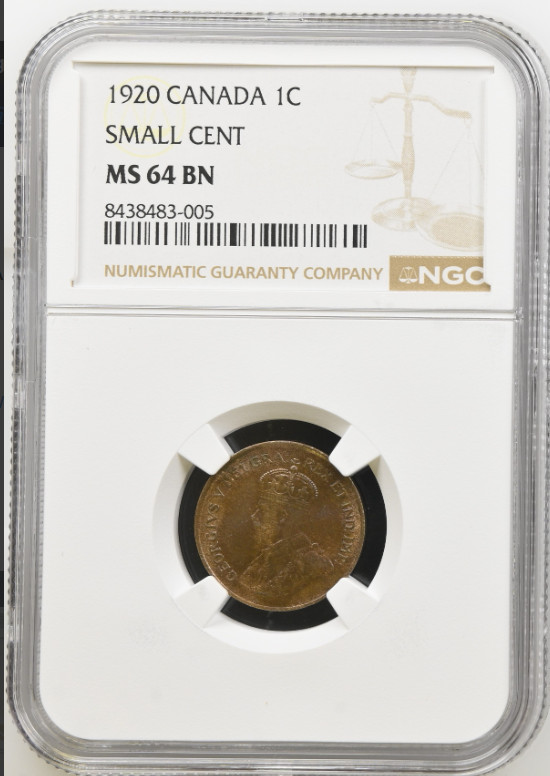 1920 1 Cent. Canada. George V. KM-21 UNC NGC MS64