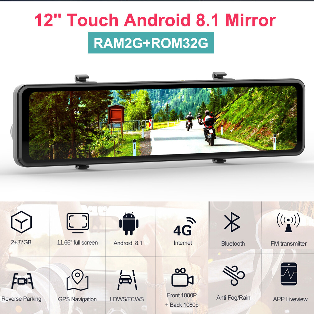 12" IPS 4G car dvrs Android mirror rear view camera ADAS Bluetooth WIFI GPS DVR
