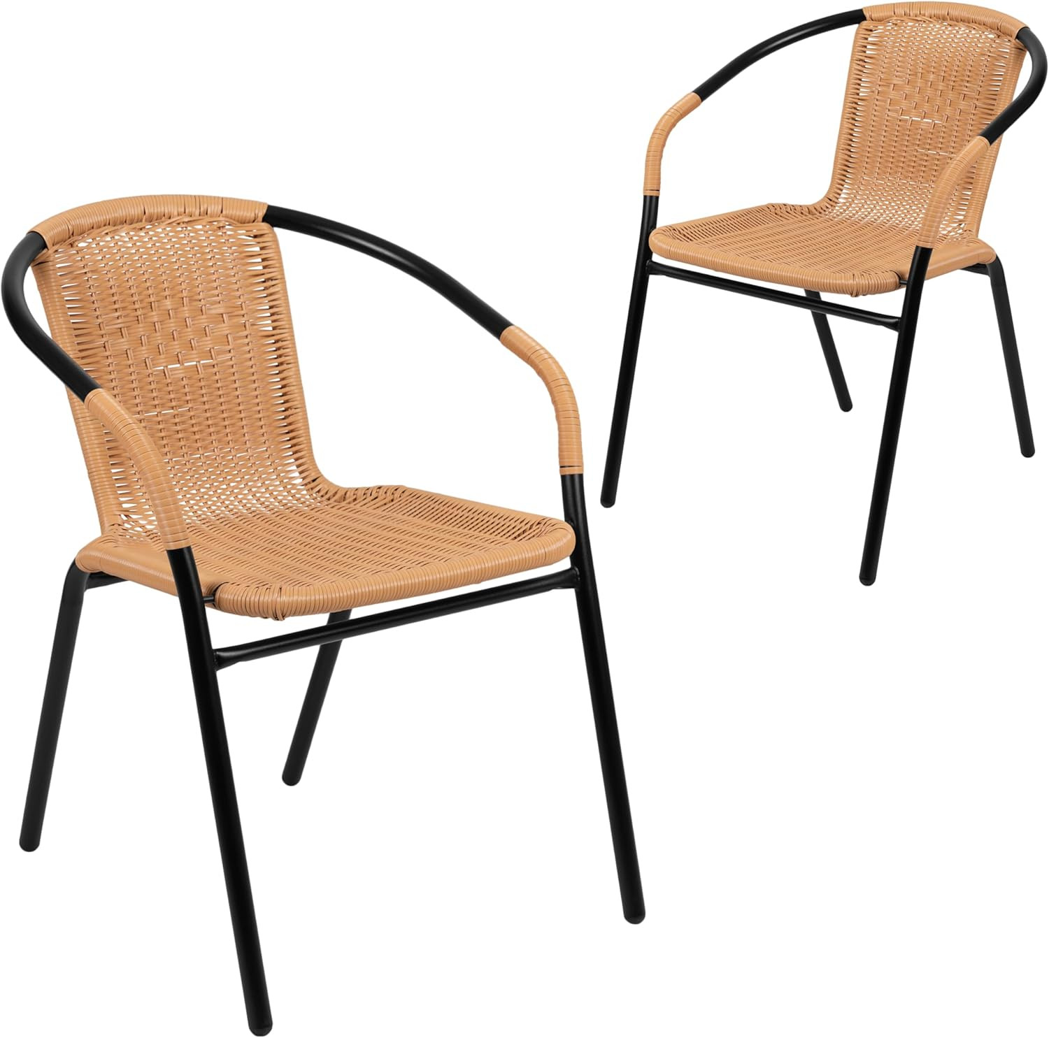 Lila 2 Pack Beige Rattan Indoor-Outdoor Restaurant Stack Chair