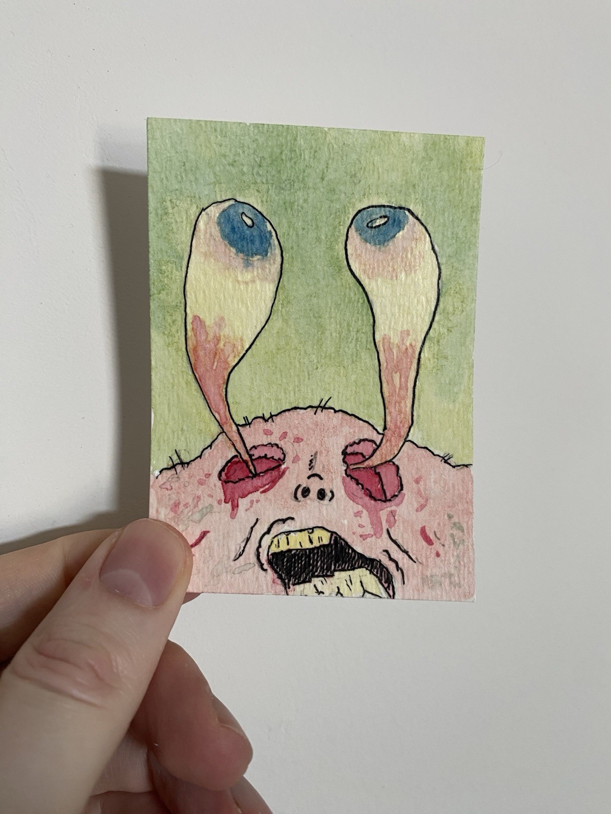 ACEO *Original Watercolor and Ink  “…Save Me From The Sludge” 2.5” x 3.5”